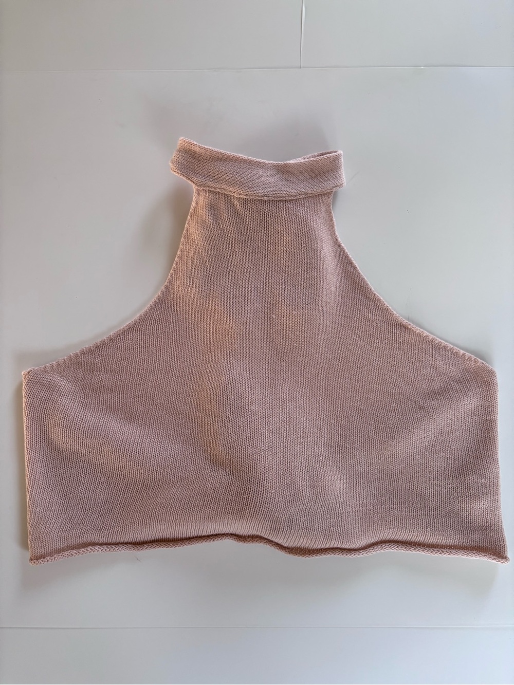 Free People Blush Pink Knit Halter Crop Top | Extra Small | Linen Cotton Blend